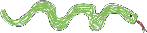 Hand-drawn illustration of a green snake
